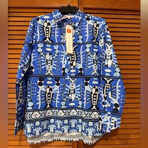 Jude Connally Blue/Black/WhiteGeometric Print Shirt, NWT Size M